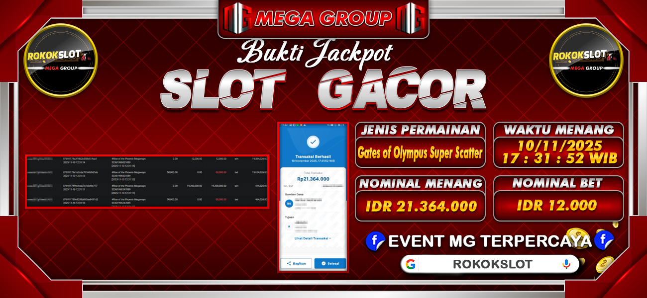 Bukti JP situs Rokokslot hari Senin, 10 November 2025