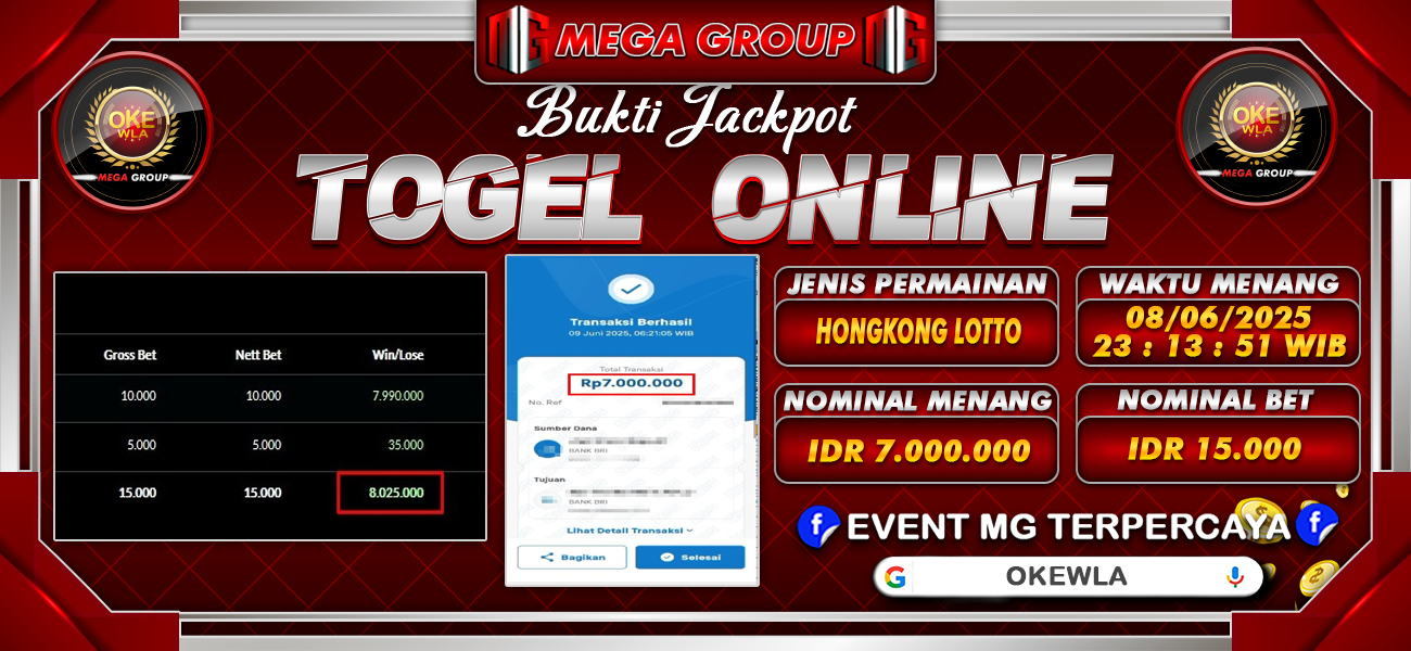 Bukti JP situs Okewla hari Senin, 09 Juni 2025